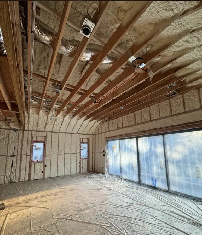 Interior walls and ceiling insulated with spray foam during new construction in Hagerstown